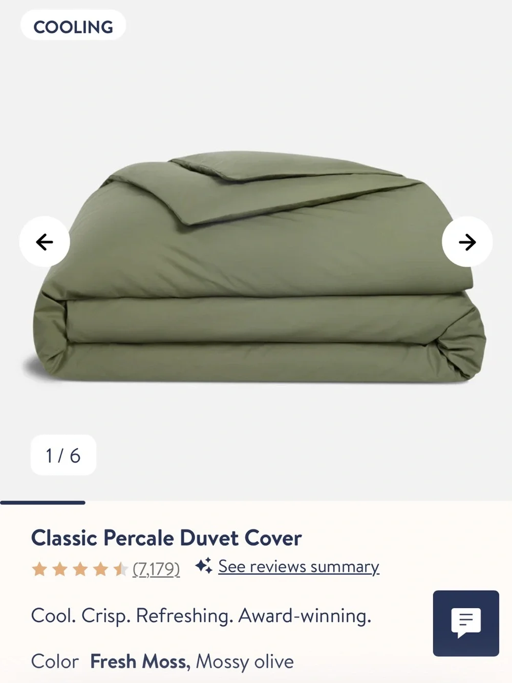 Brooklinen Classic Percale Duvet Cover in Olive